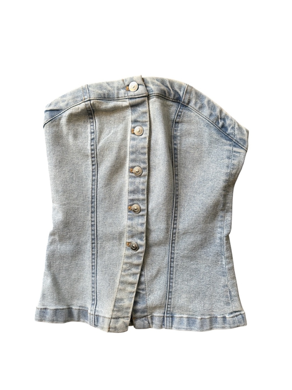 H&M Denim Corset‎ Tube Top Strapless Light Wash Fitted Western Festival Size XS